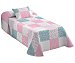 Colcha boutí infantil con diseño Patchwork en tonos rosas y turquesas, 100% microfibra,