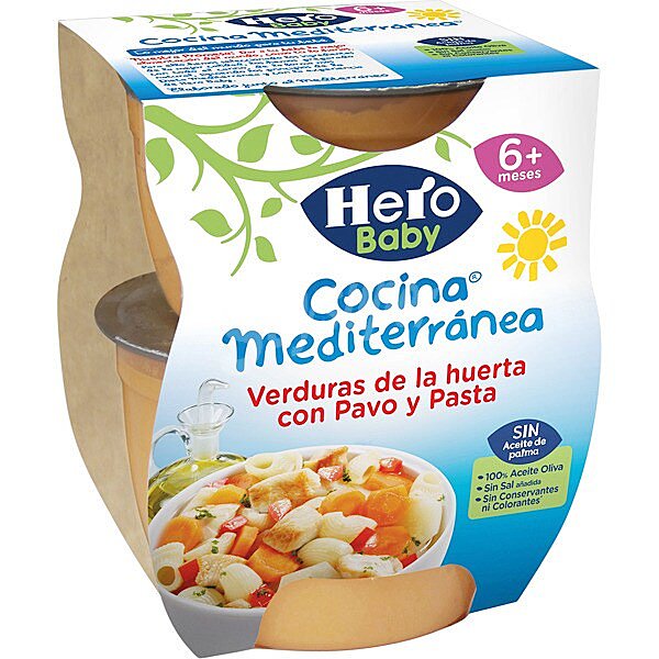 Tarritos de verduras de la huerta con pavo y pasta desde 6 meses estuche 400 g Cocina Mediterránea