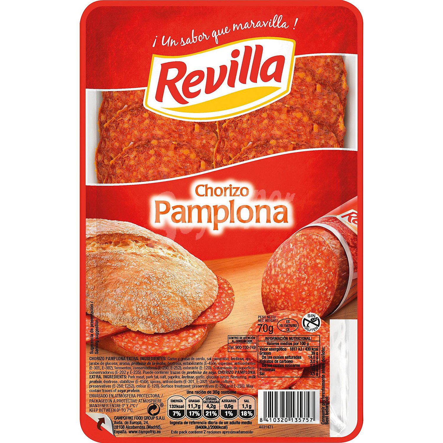 Chorizo Pamplona Revilla sin gluten