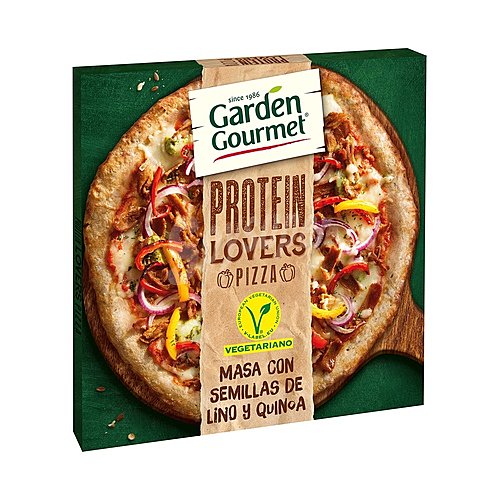 Garden gourmet Pizza de hortalizas, mozzarella y tiras a base de proteina de soja cocida y marinada garden gourmet Protein lovers