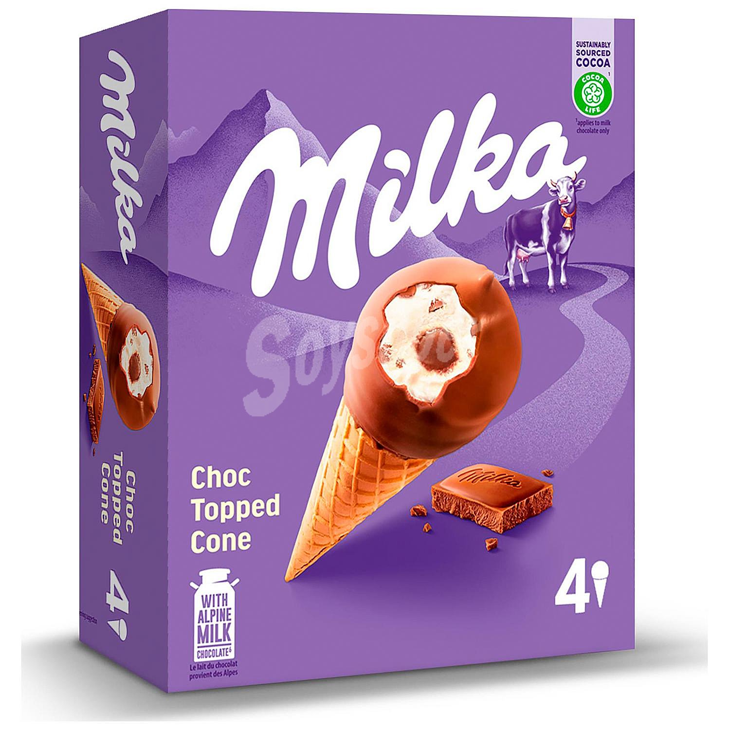 Conos con helado de vainilla y chocolate Milka