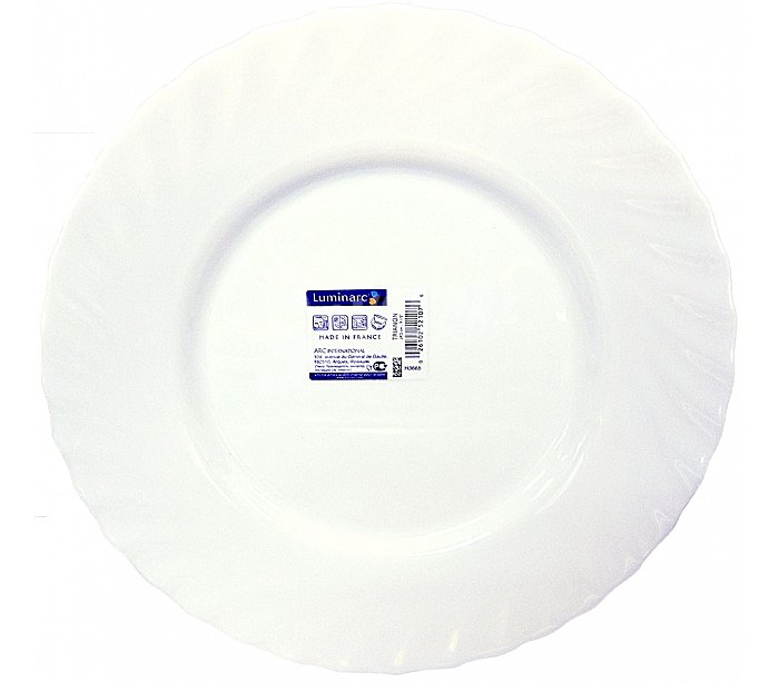 Plato llano redondo de vidrio color blanco 24,5cm., Trianon luminarc