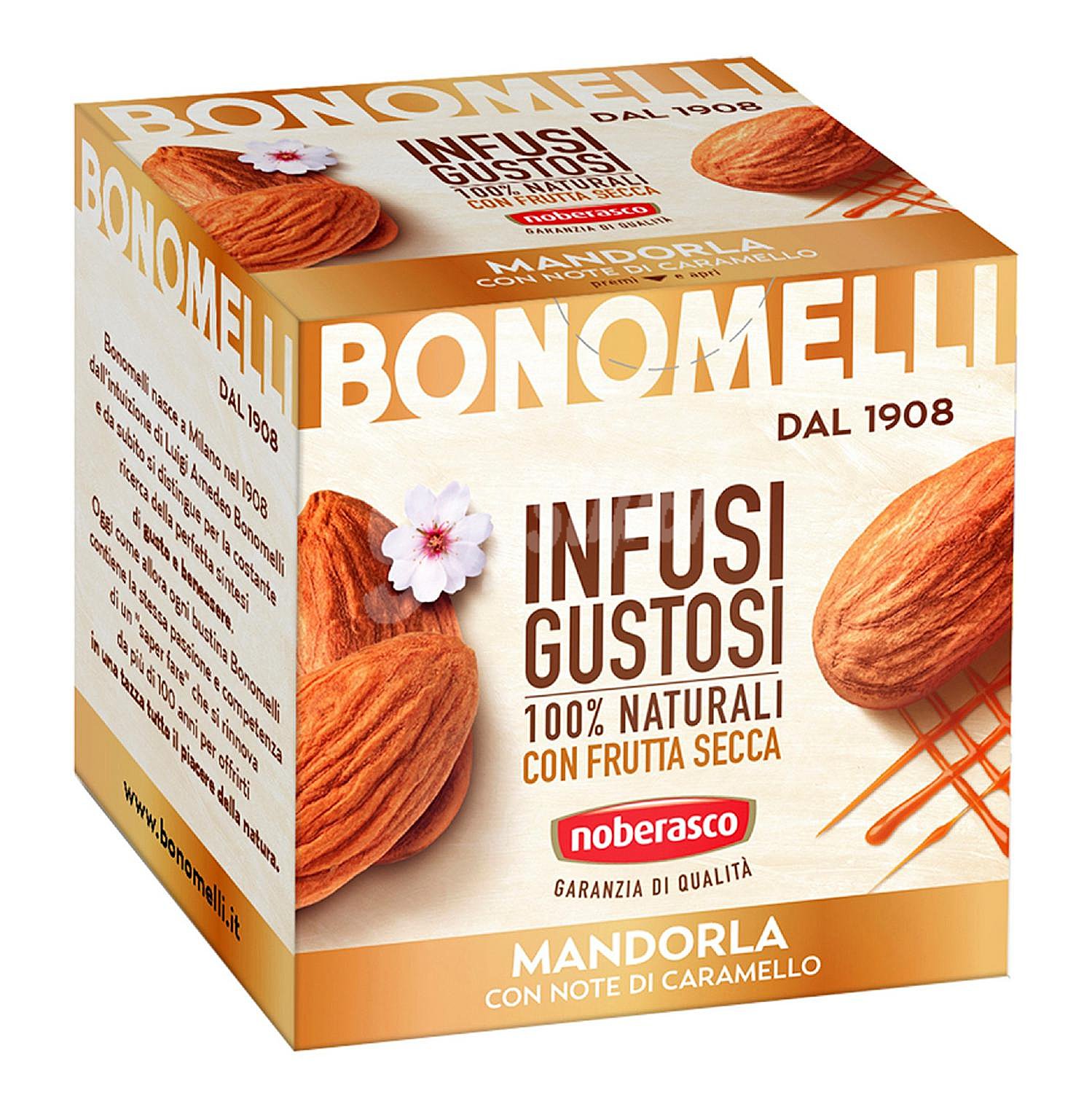 Infusión 100% natural de almendra con sabor a caramelo Bonomelli