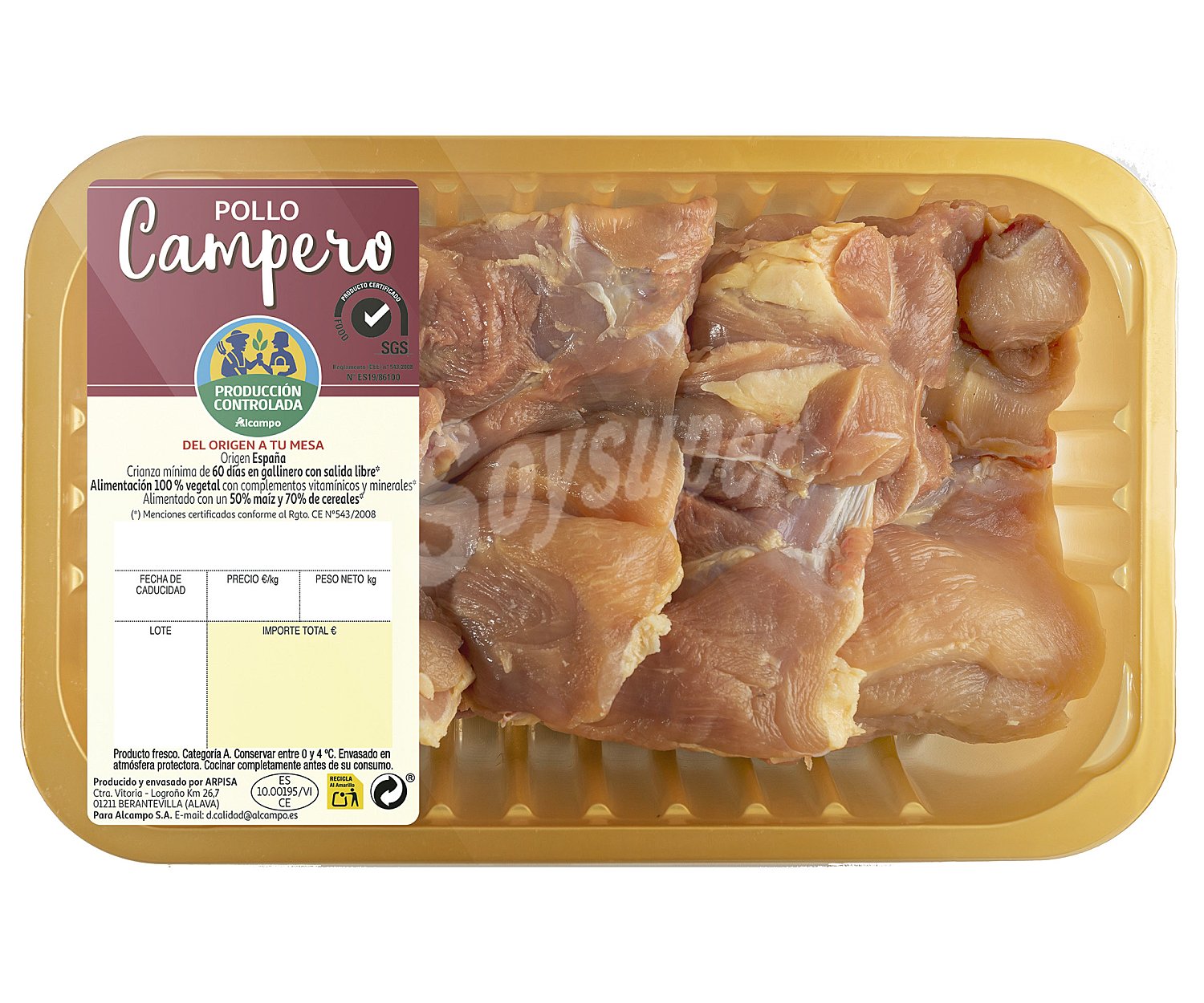 Bandeja de filetes de contra de pollo campero