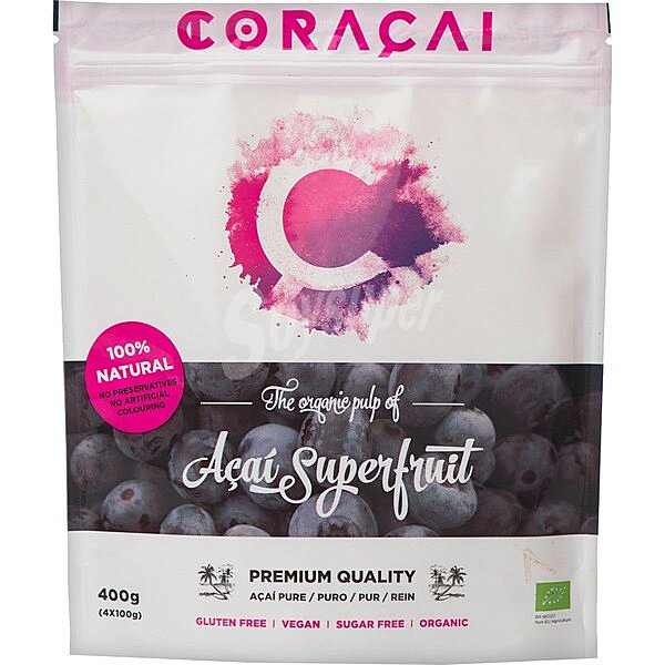 Pulpa pura de açaí 100% natural ecológico y sin gluten 4x100 G