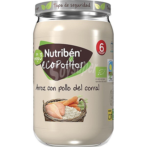 Eco Potitos ecológicos arroz con pollo de corral sin gluten desde los 6 meses tarro 235 G