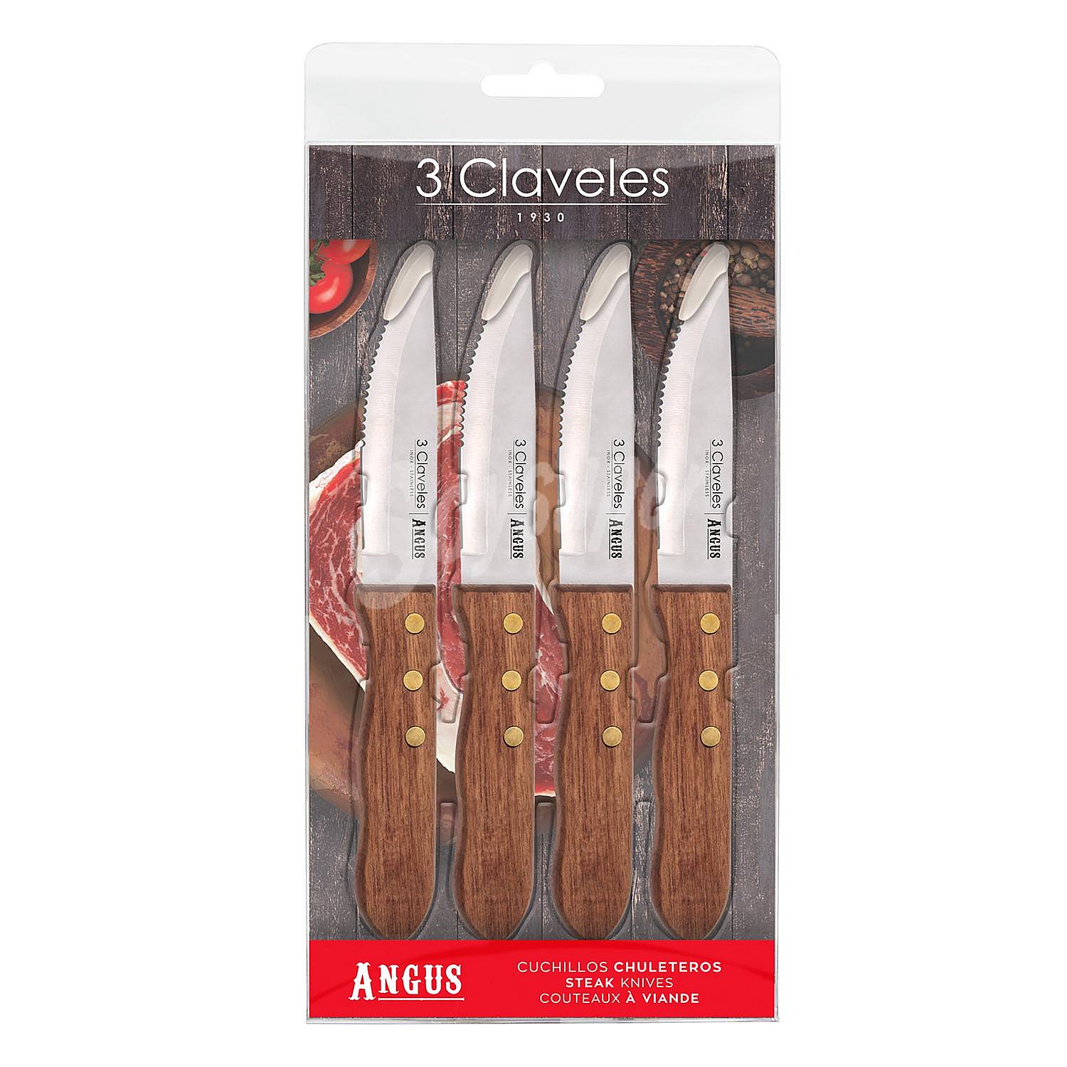 Set 4 Cuchillos Chuleteros de Acero Inoxidable Angus 12 cm