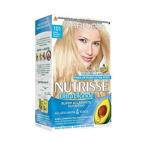 Garnier Tinte de pelo aclarante de color rubio platino ceniza, tono 101 garnier Nutrisse ultra blonde