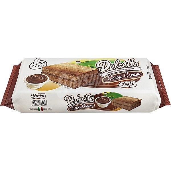 Dolcetto bizcocho relleno de crema de cacao sin lactosa