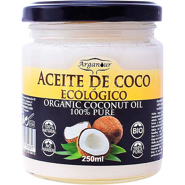 Aceite de coco ecológico 100% puro frasco 250 ml