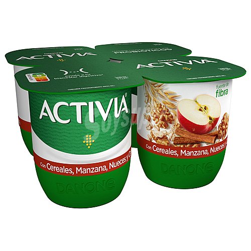 Activia Bífidus con cereales, canela y trocitos de manzana y nueces activia Danone