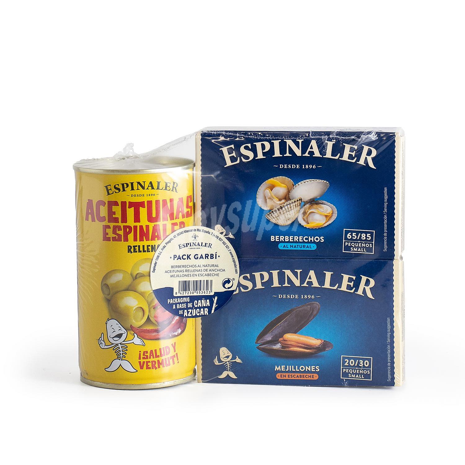 Pack de berberechos, mejillones y aceitunas Espinaler