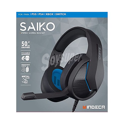 Auriculares gaming tipo casco indeca Saiko con micrófono y cable compatibles con PS4, PS5, Switch y Xbox