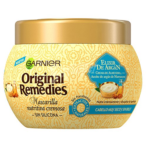 Original remedies Mascarilla capliar nutritiva y cremosa, sin siliconas, para cabellos muy secos y sin brillo original remedies Elixir de Argán de Garnier