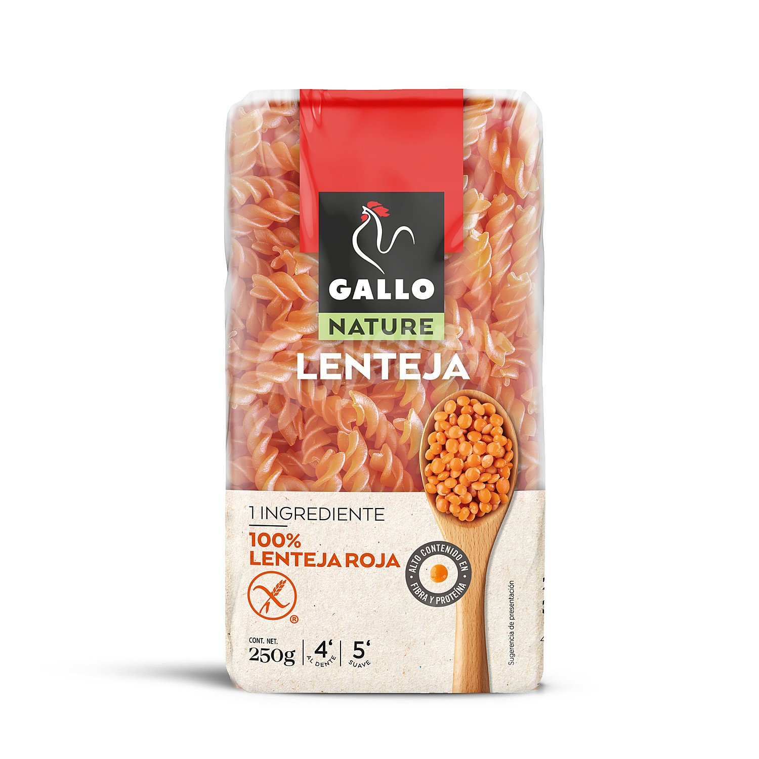 Hélices 100% de lenteja roja paquete 250 gr