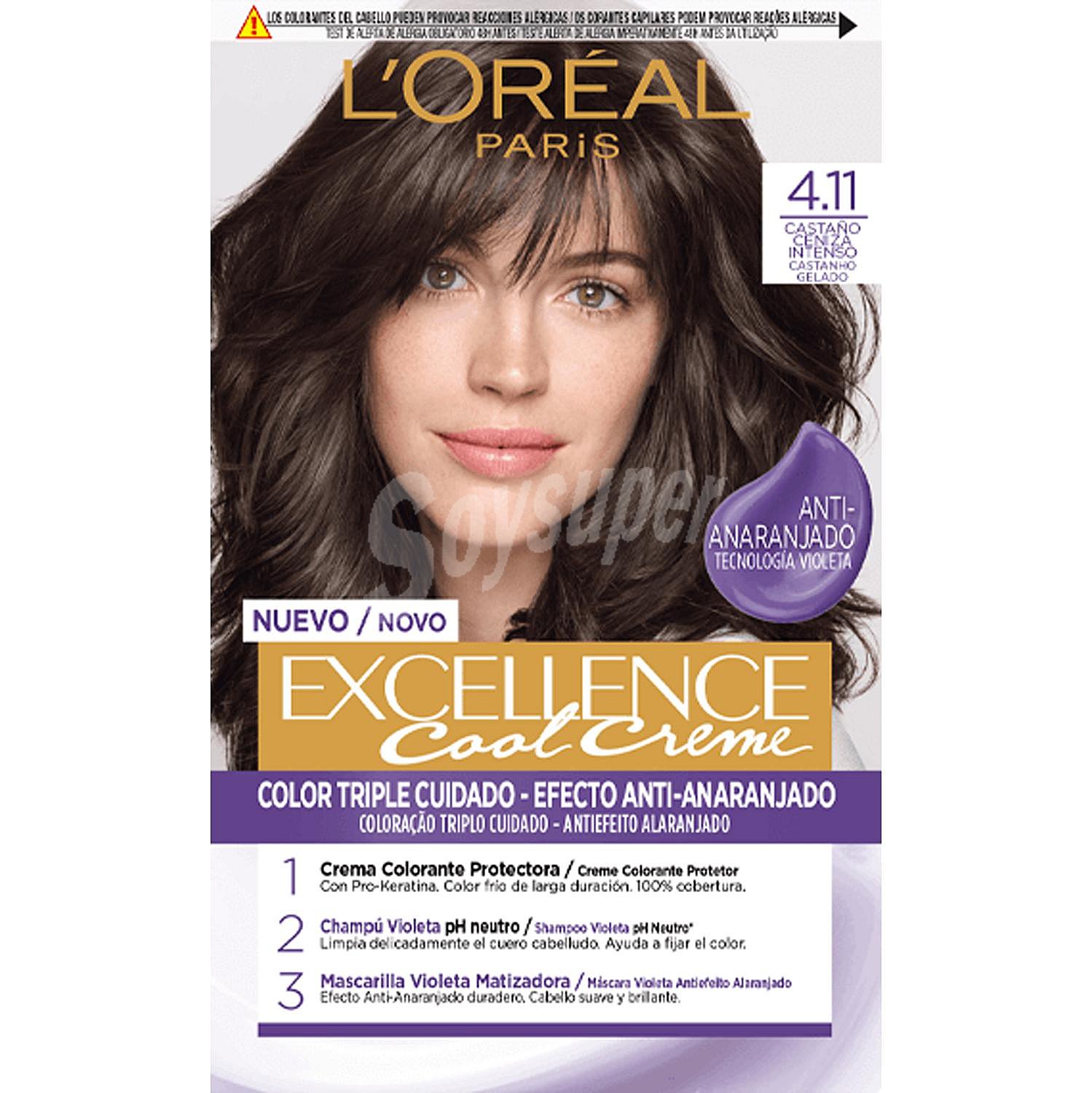 Tinte permanente tono 4.11 castaño ceniza intenso Excellence Cool Creme l'oréal Paris