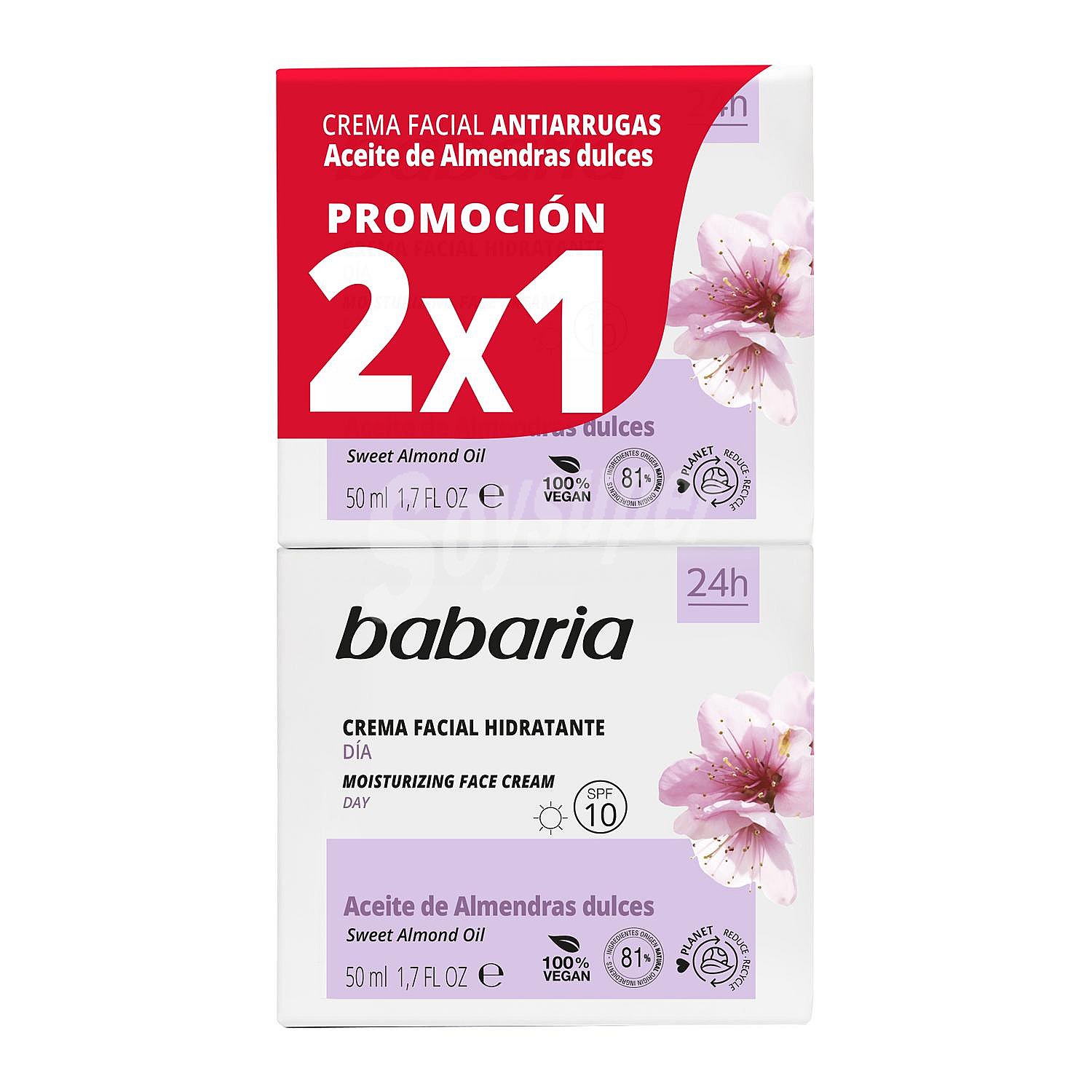 Crema facial de día hidratante almendras Babaria