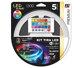 Kit tira led RGB wifi de 5 metros con mando y transformador, sevenon.