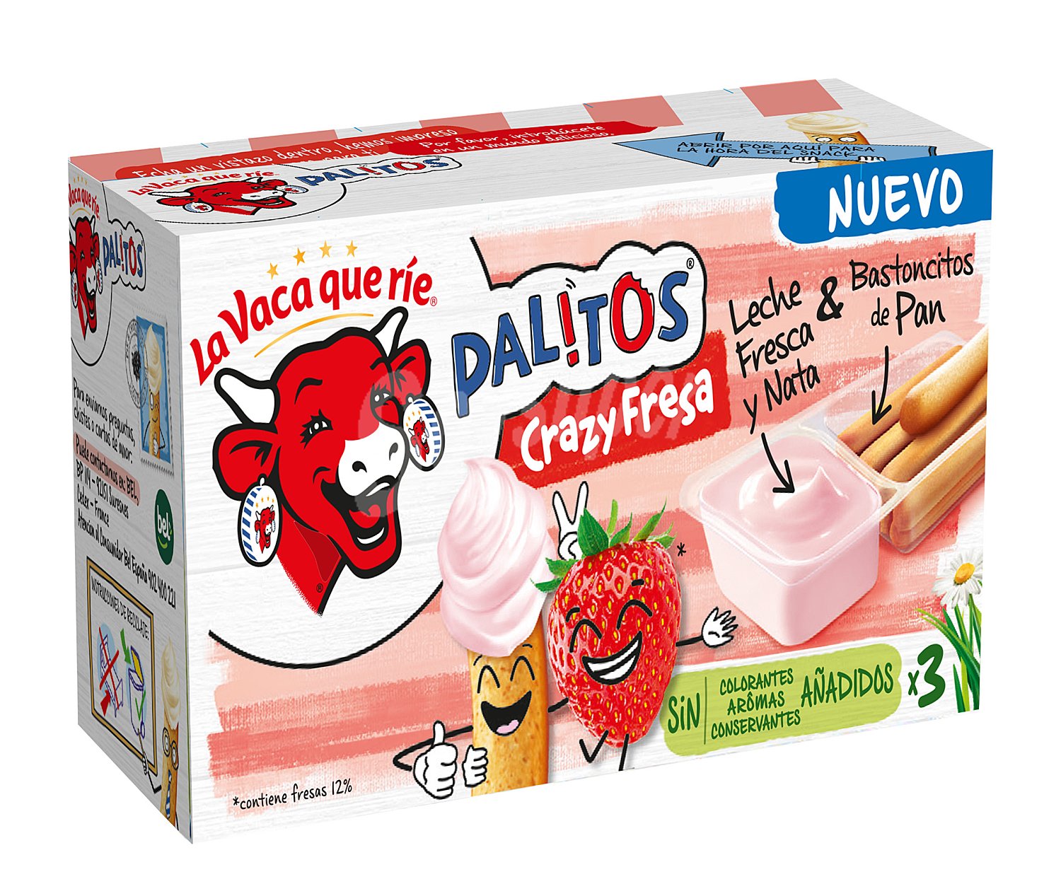 Bastoncitos de pan y leche fresca con nata sabor fresa