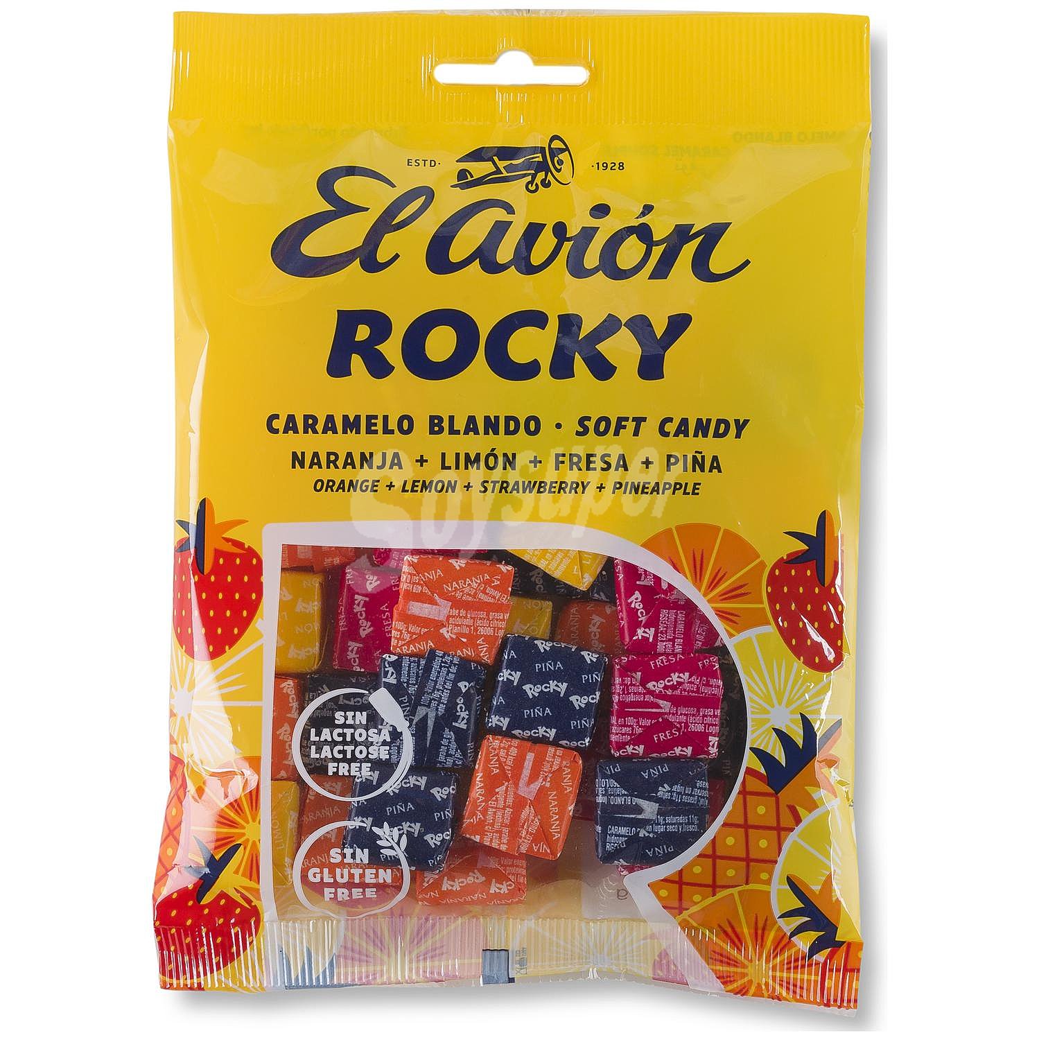 Caramelos masticables de frutas rocky El avión sin gluten y sin lactosa