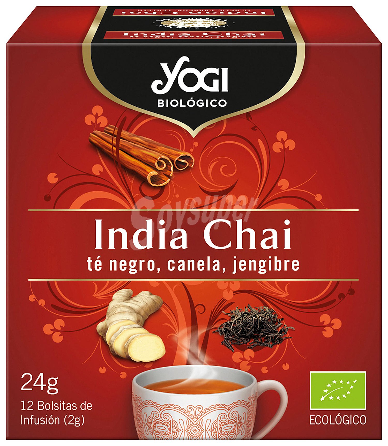 India Chai té negro con canela y jengibre ecológico, sin gluten y sin lactosa