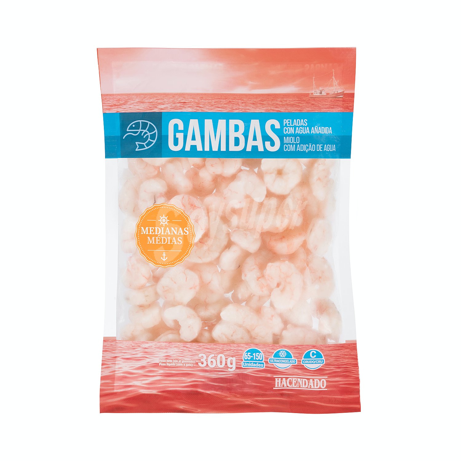 Gamba congelada cruda pelada mediana (90/110 piezas)