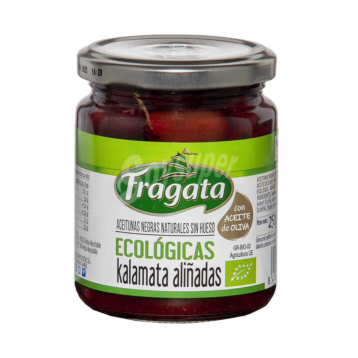 Aceitunas kalamata aliñadas sin hueso ecológicas Fragata