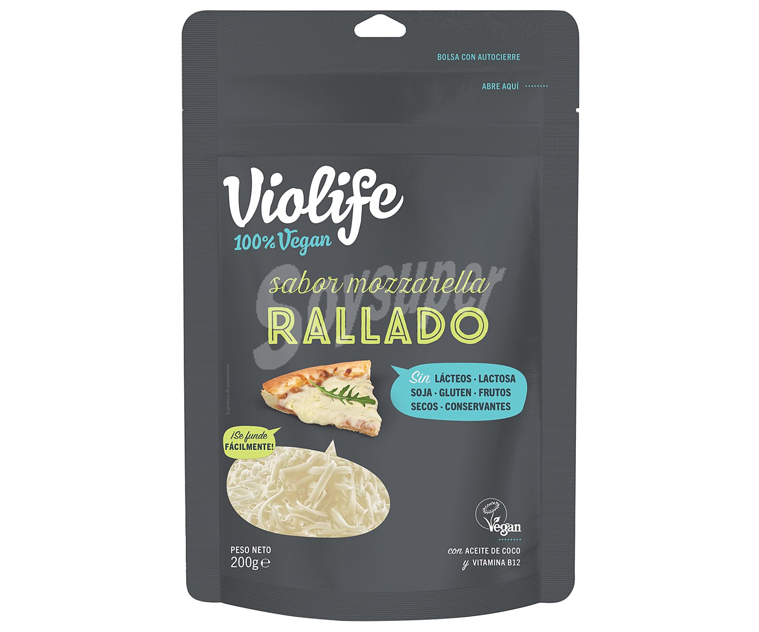 Violife Rallado vegano con aceite de coco y vitamina B12 con sabor a Mozzarella violife