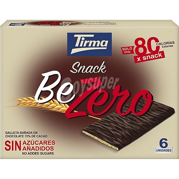 Snack Be Zero galleta bañada en chocolate 70% sin azúcares añadidos