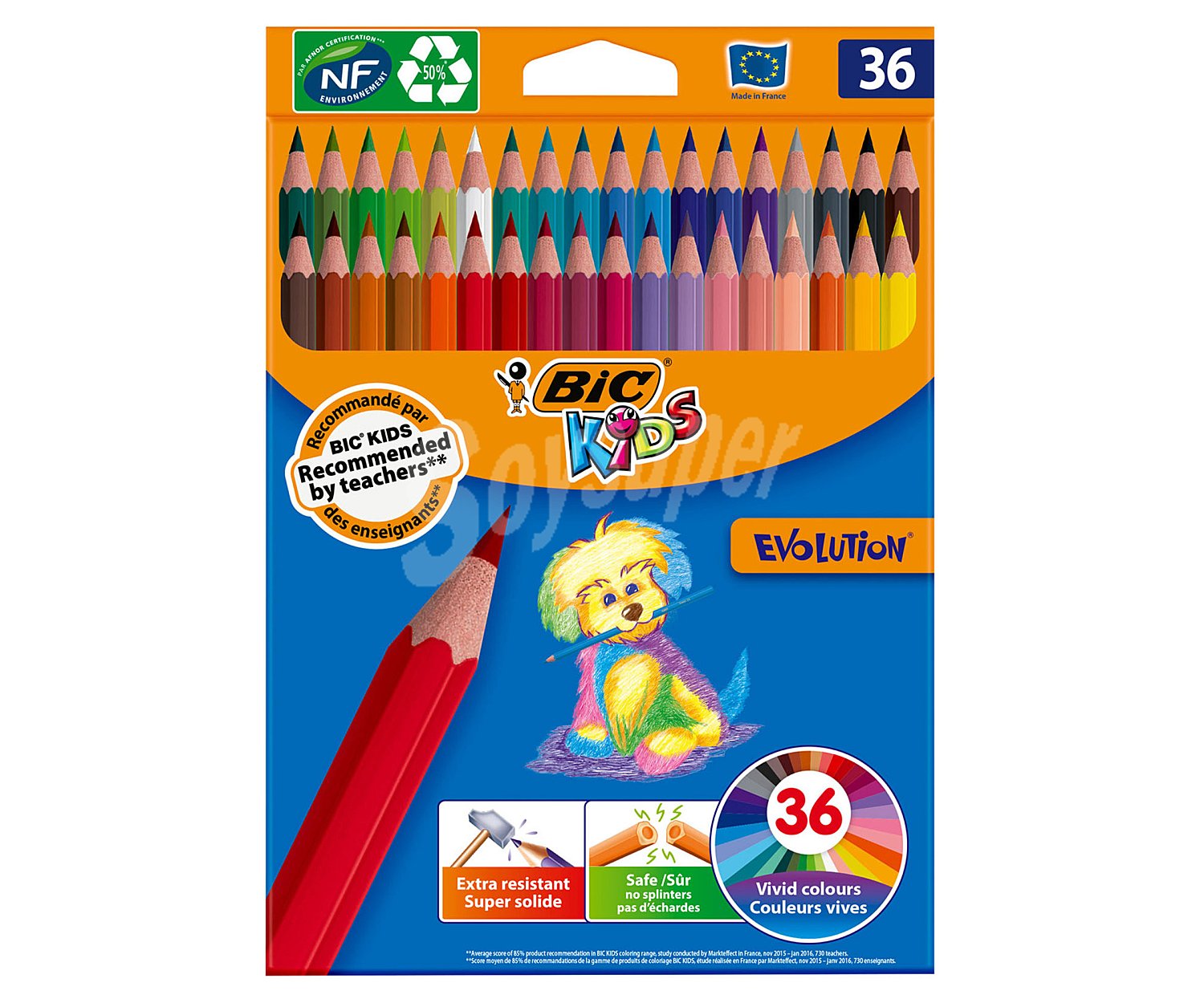 Caja con 36 lápices de colores surtidos para colorear bic kids evolution. BIC