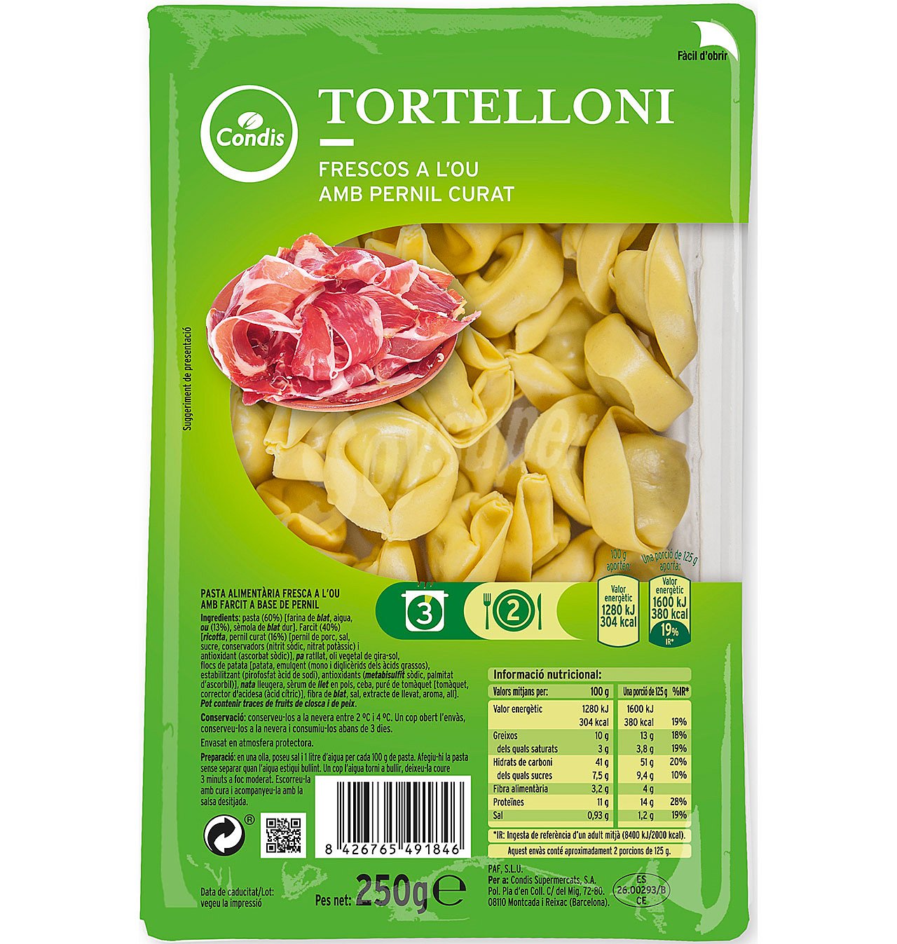 Tortelloni condis jamón