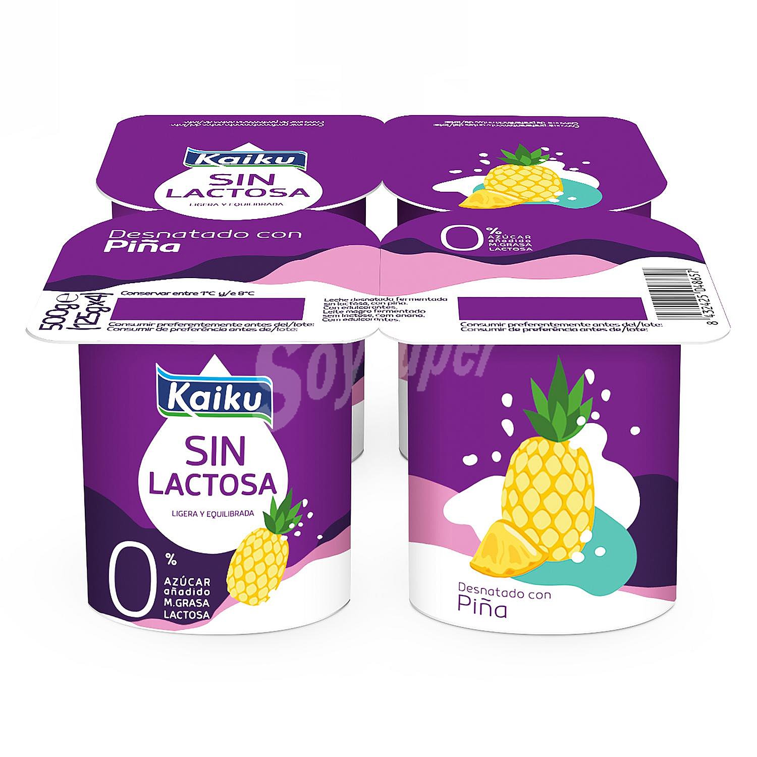 Yogur desnatado con piña sin azúcar añadido Kaiku sin gluten sin lactosa