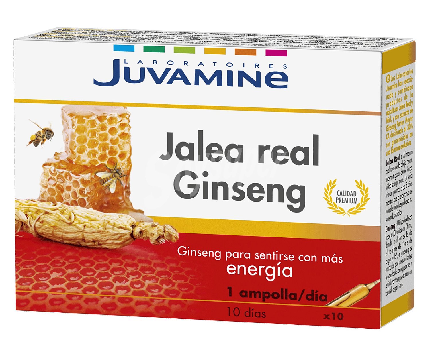 Complemento alimenticio tonificante a base de jalea real y ginseng 10 ampollas