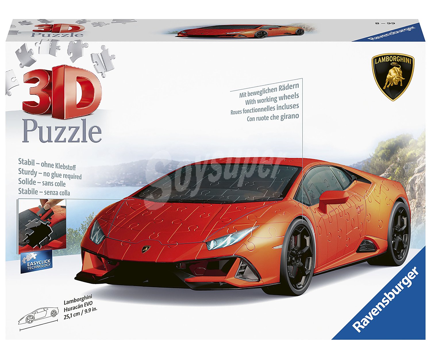 Puzzle 3D Lamborghini Huracán evo, 25,1cm, no necesita pegamentos, ravensburger.