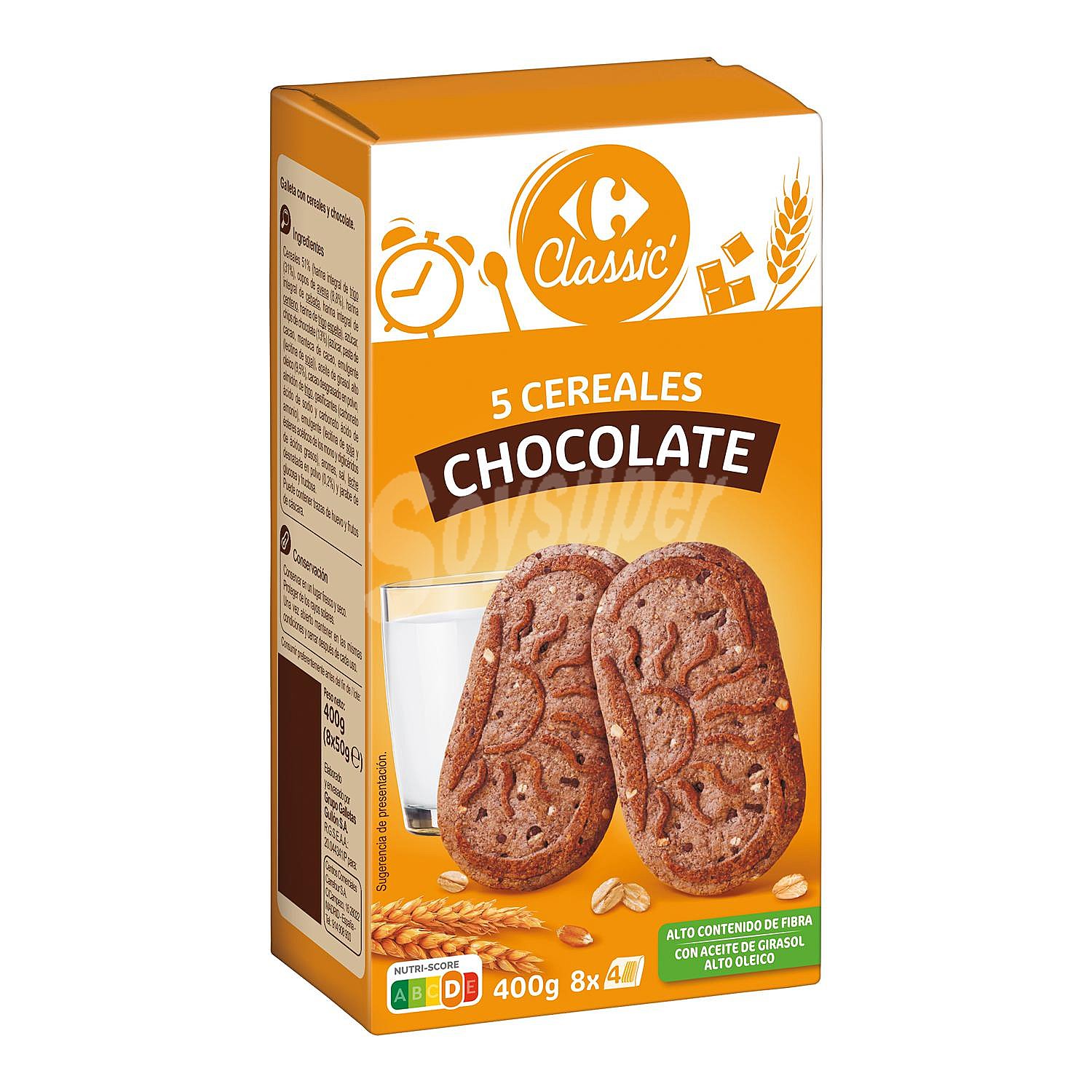 Galletas con cinco cereales y chocolate Classic Carrefour