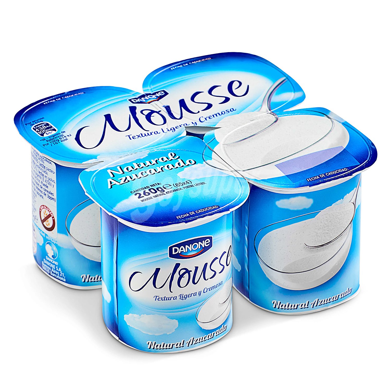 Mousse de yogur natural azucarado, elaborada sin gluten danone