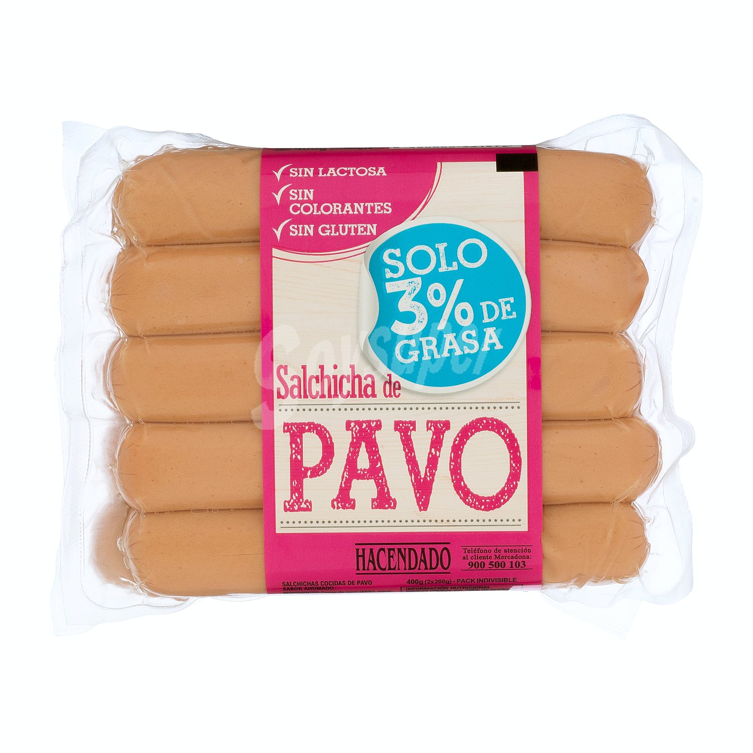 Salchichas cocidas solo 3% de grasa de pavo sabor ahumado