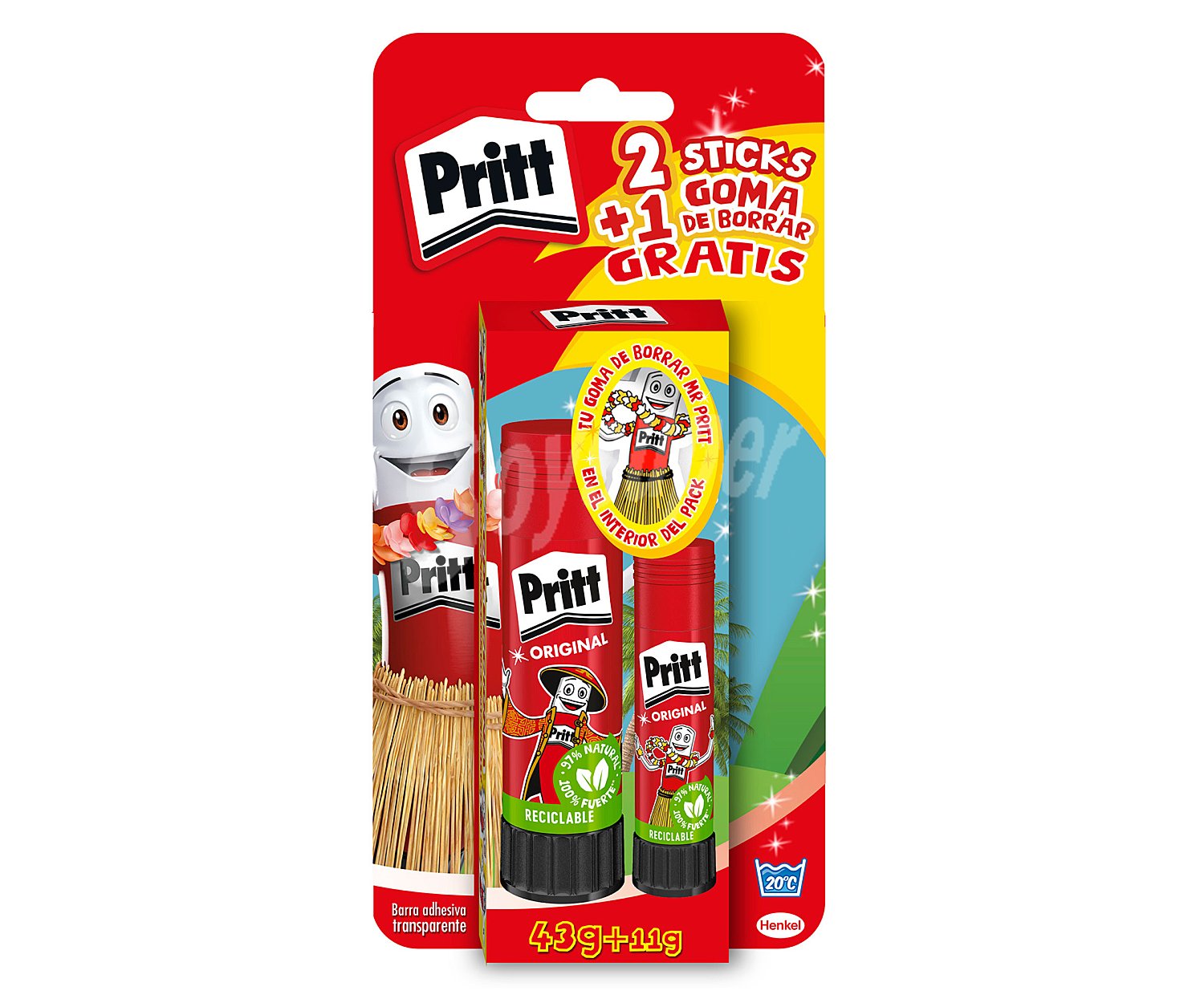 Pegamento en barra 43g + 11g + regalo, pritt.