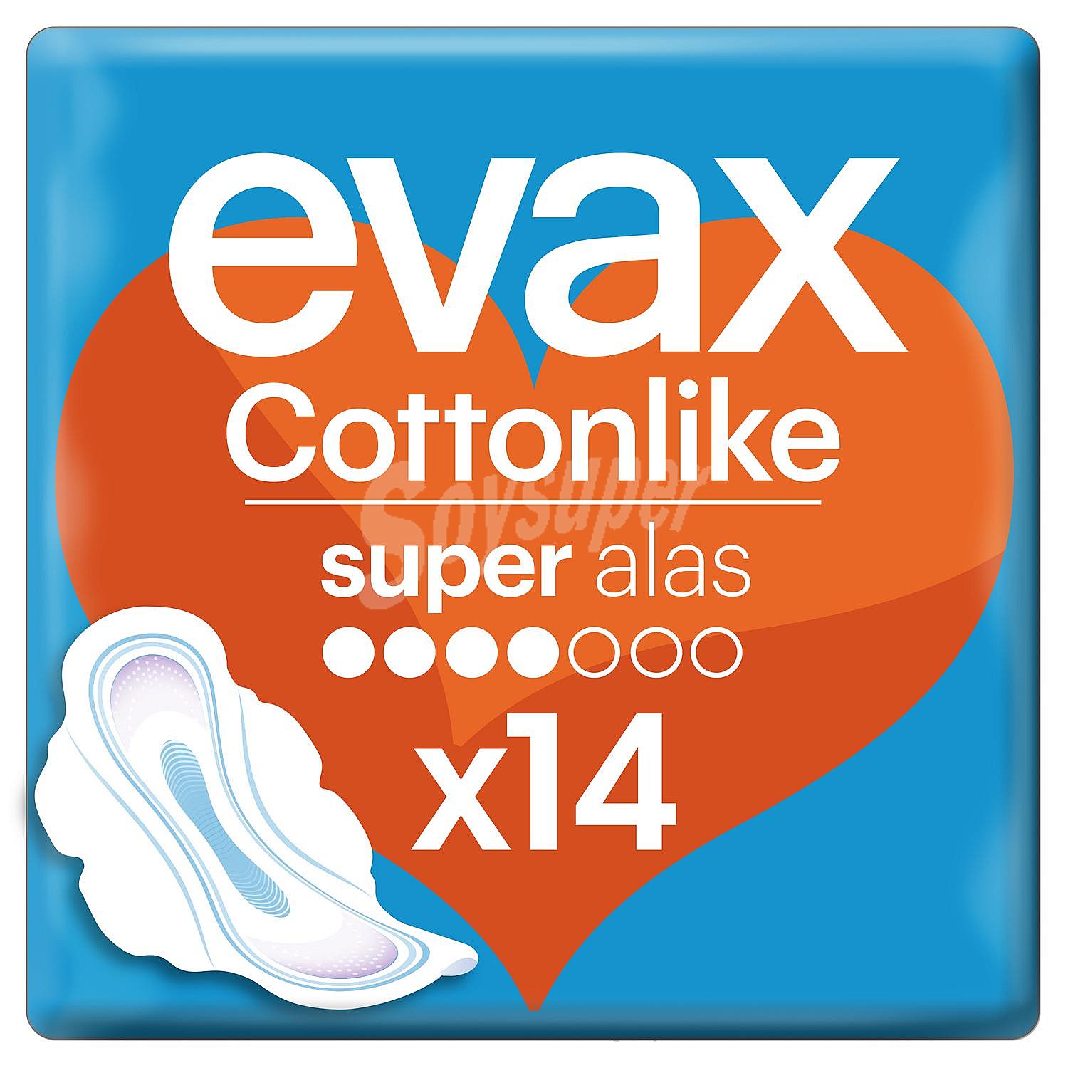 Compresas super con alas Cottonlike Evax