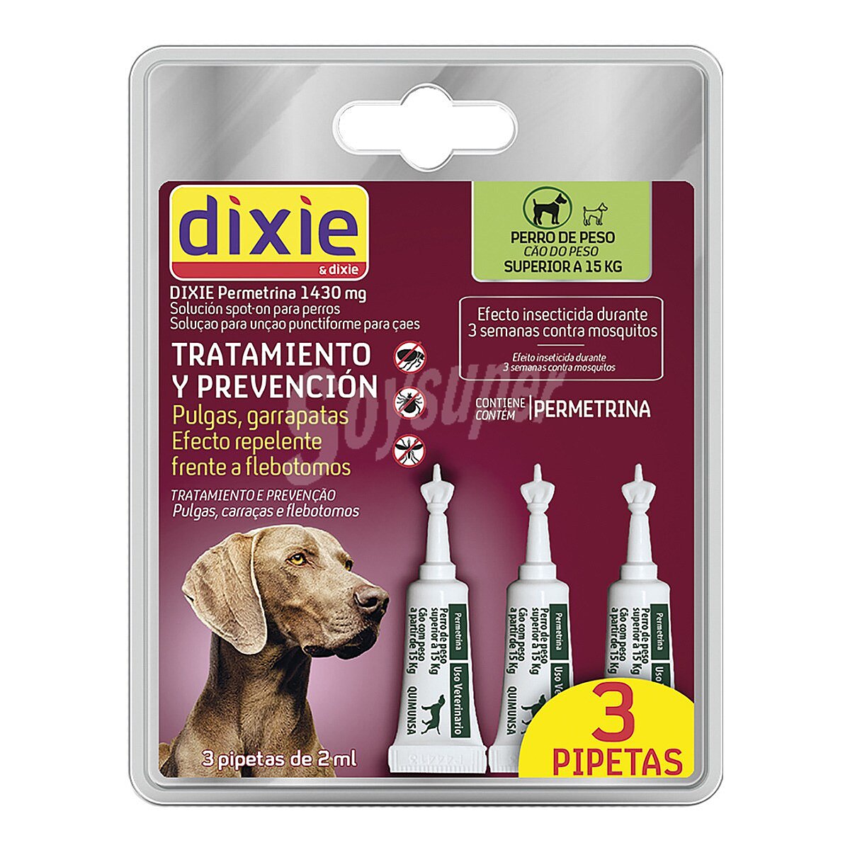 Pipetas desparasitarias para perros de menos de con permitrina 2 ml envase 3 unidades tratamiento y prevención