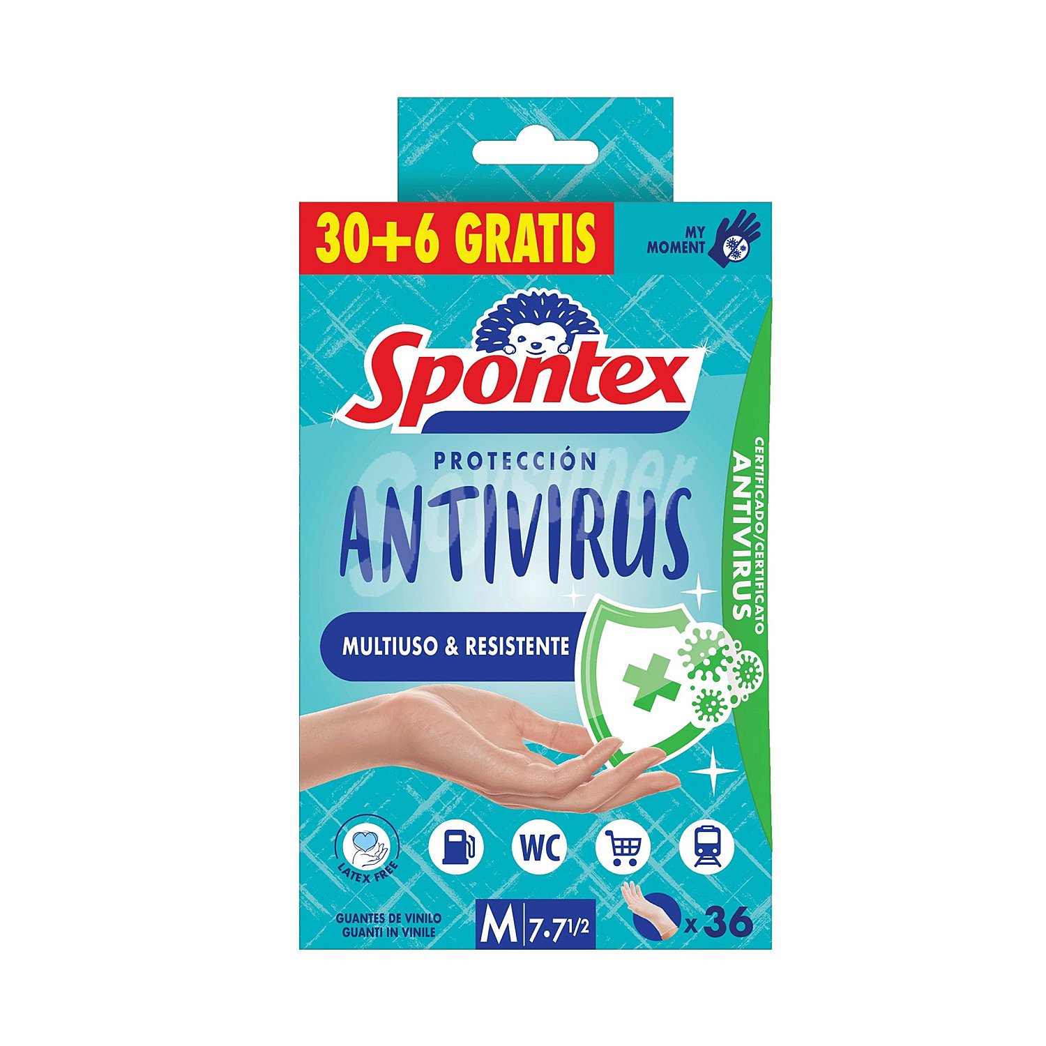 Guantes desechables protección antivirus talla M Spontex