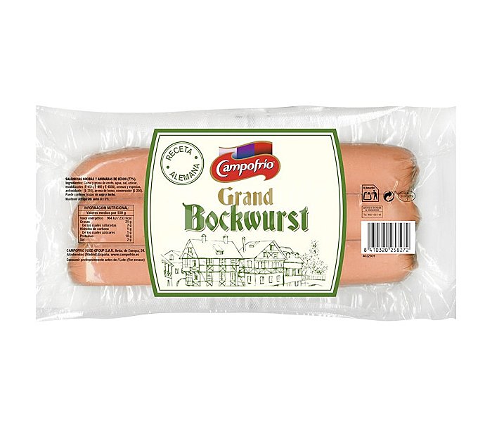 Salchichas cocidas y ahumadas de cerdo tipo Bockwurst grand