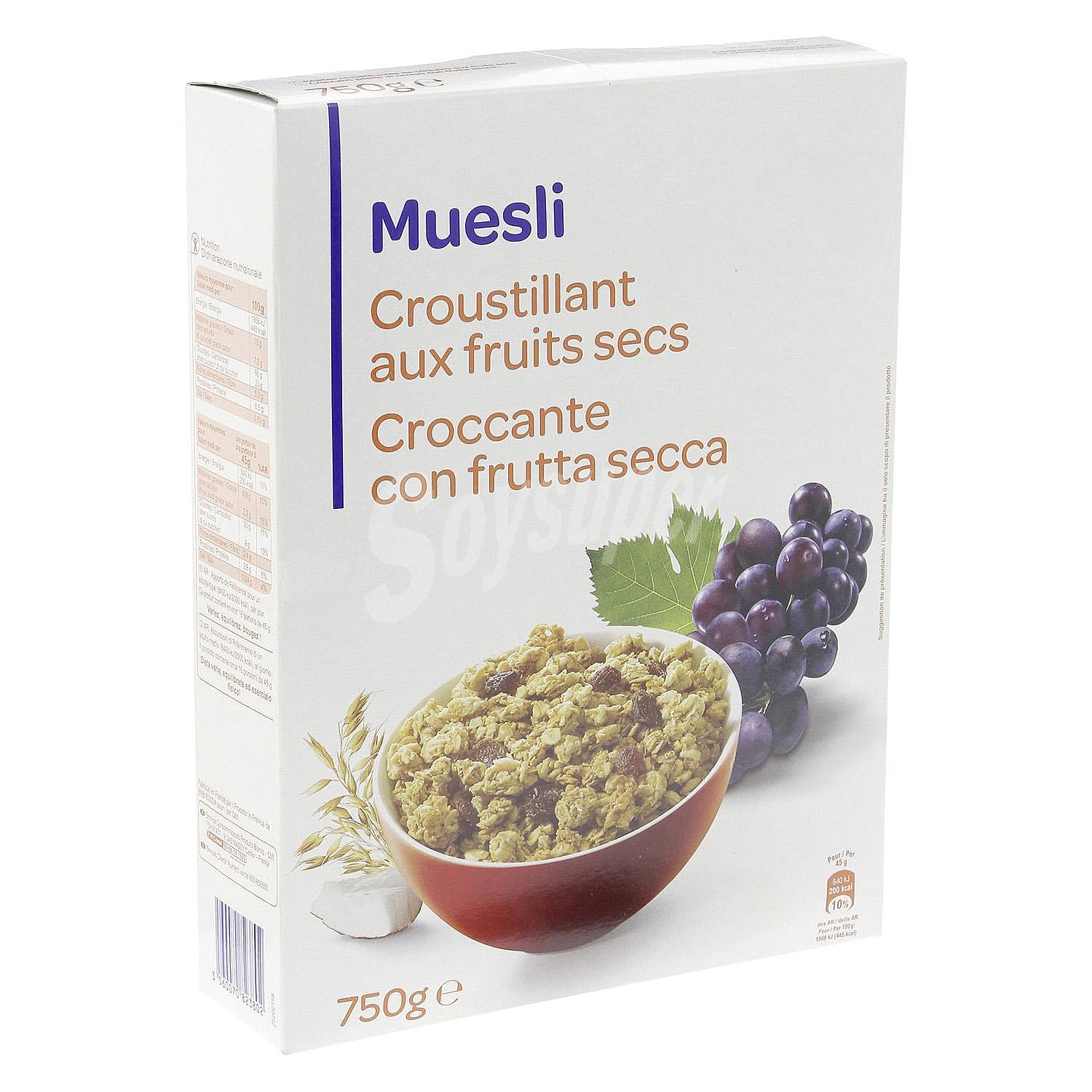 Muesli de creales crujientes con frutas deshidratadas