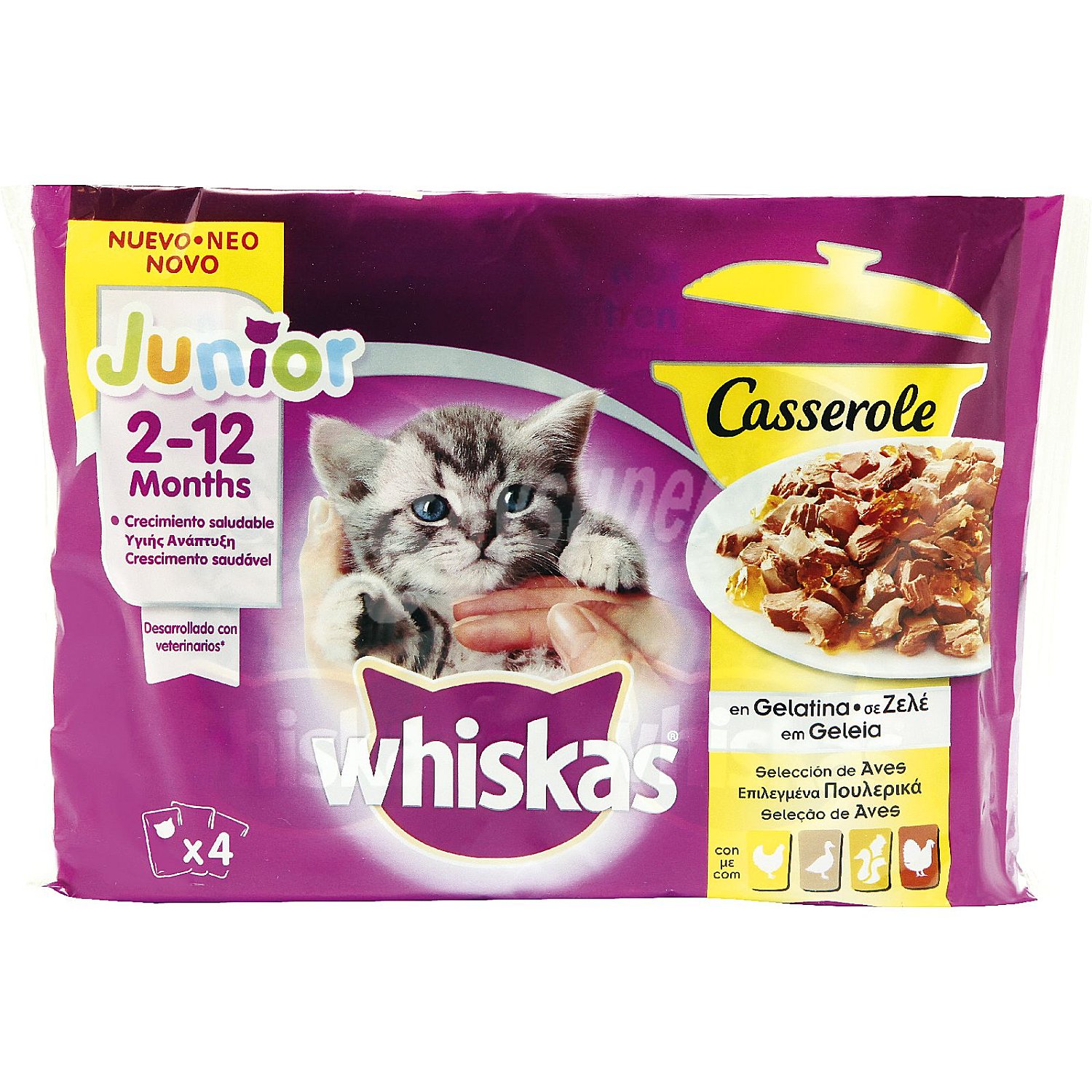 Junior casserole comida húmeda para gatitos de 2-12 meses selección de aves