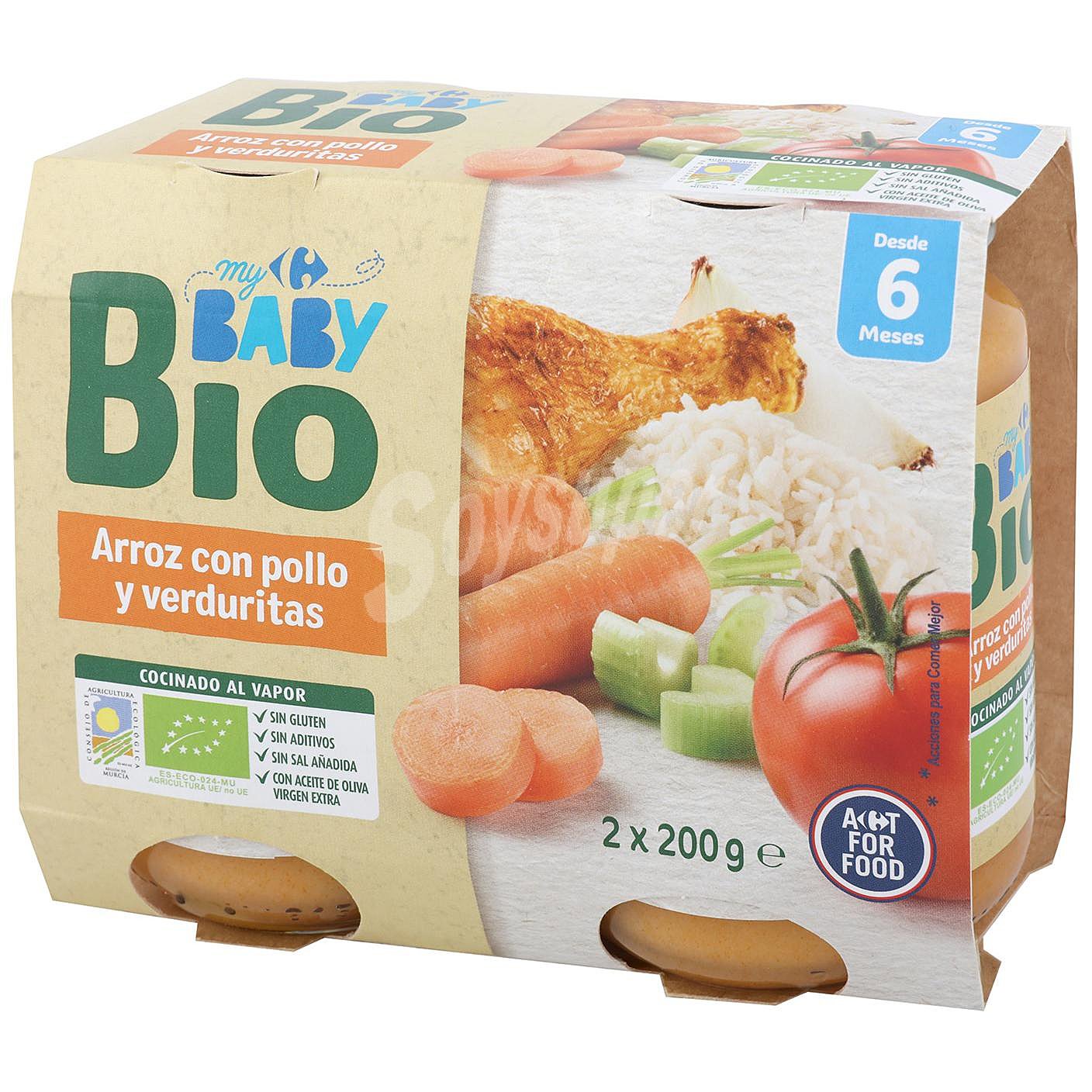 Tarrito de arroz con pollo y verduritas desde 6 meses ecológico Carrefour Baby Bio