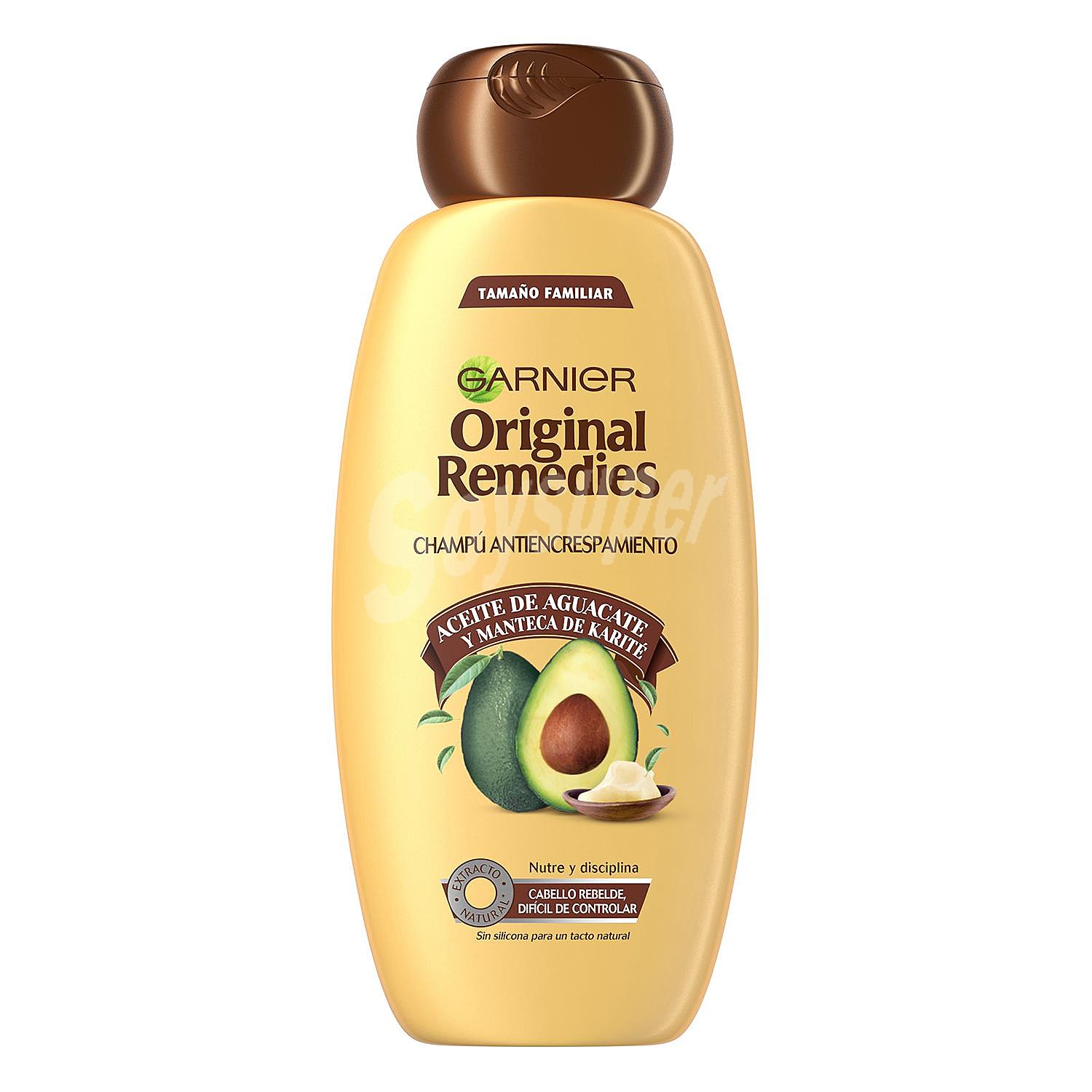 Champú antiencrespamiento con aceite de aguacate y manteca de karité para cabello rebelde y difícil de controlar