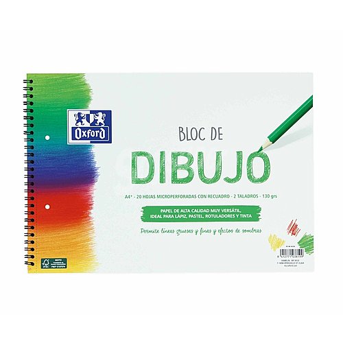 Bloc de dibujo escolar formato A4+ papel 130 gr. oxford.