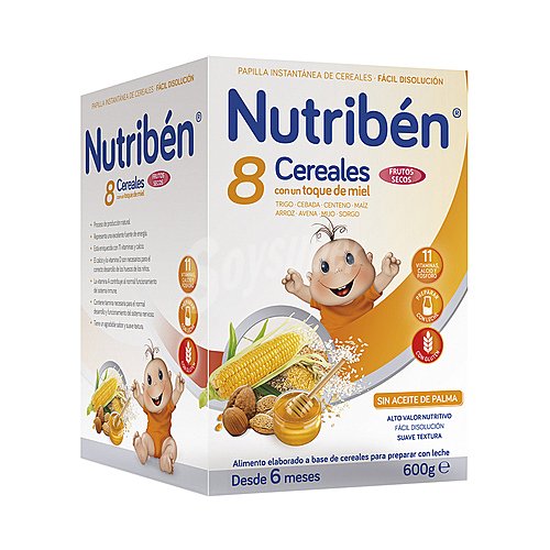 Nutribén Papilla en polvo con 8 cereales, un toque de miel y frutos secos a partir de 6 meses NUTRIBÉN600