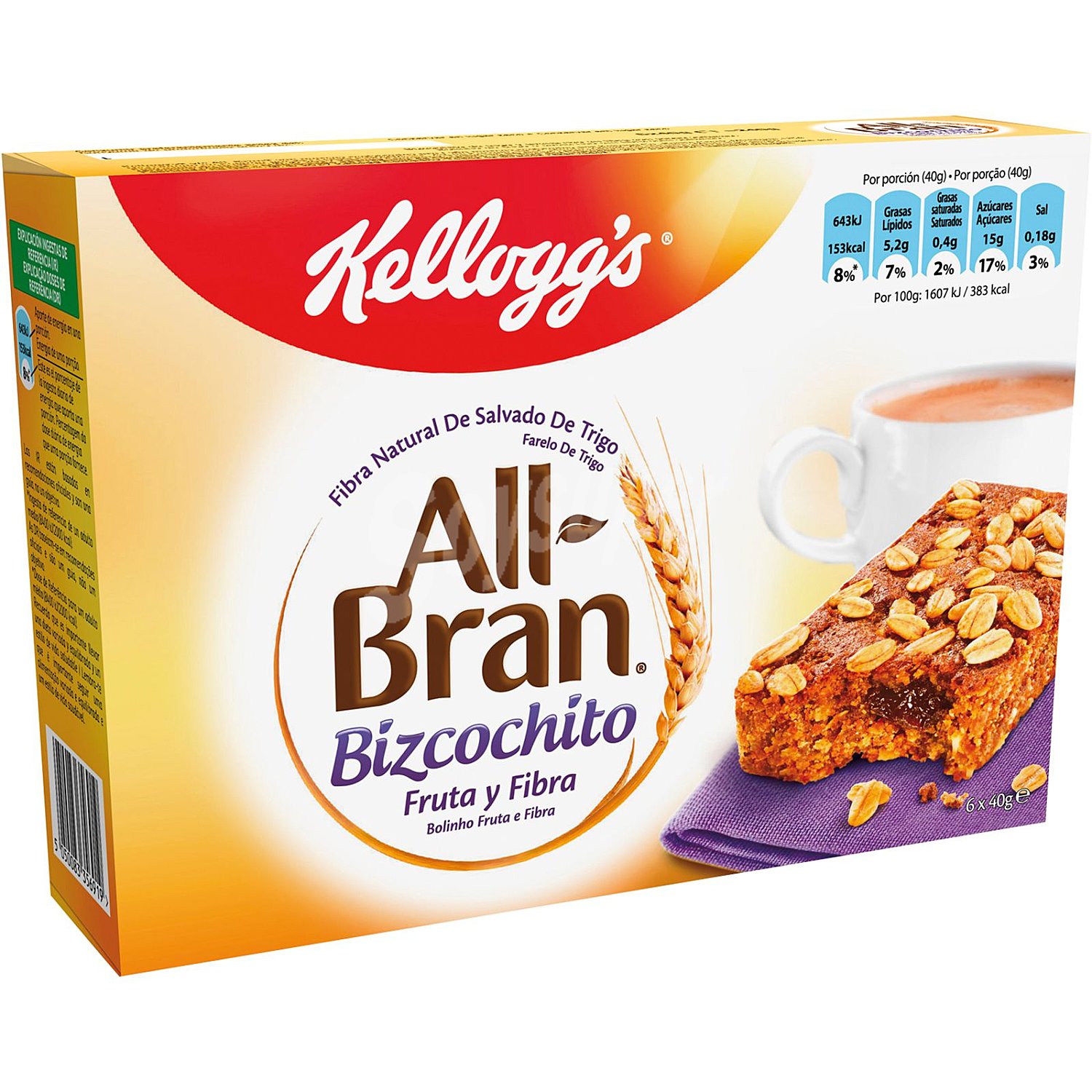 Barritas en bizcocho de fruta y fibra all-bran kellogg´s