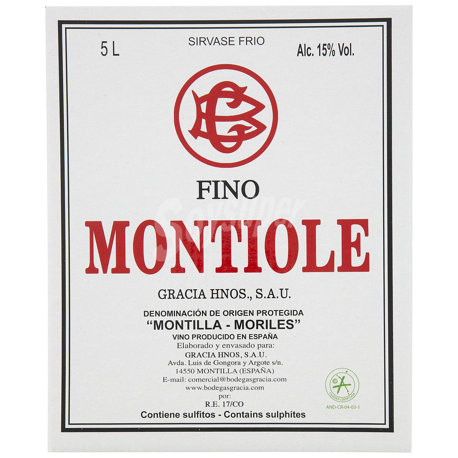 Vino fino crianza bajo velo flor Pedro Ximénez Montiolé D.O. Montilla-Moriles grifo